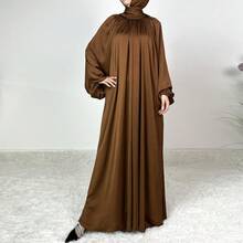Loose Fit Flared Lantern Sleeve Robe, Clothing - Brown - View 3