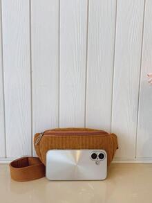 Solid Color Fashion Girl's Crossbody Chest Bag, Corduroy Waist Pouch, Coin Purse