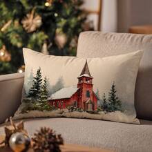 1 Stück Kissenbezug mit Motiv eines roten Hauses im Schnee, aus weichem Pfirsich-Samt, einseitig bedruckt 30*50CM, geeignet für Zuhause, Wohnzimmer, Schlafzimmer, Sofa, Weihnachtsdekoration, Urlaubsgeschenk (ohne Kissenfüllung) - Verschiedenfarbig - Übersicht 5