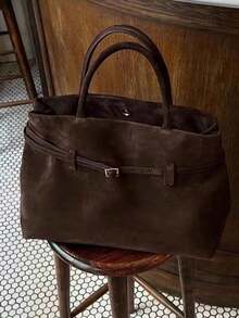 Dedoo Large Capacity Velvet Tote Bag, Retro European And American Design Shoulder Bag, 2025 Autumn New Fashion Ladies Shoulder Bag - Coffee - View 4