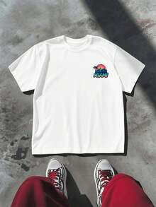 TAGLIE FORTI Maglietta con grafica Miami Sunset , Maglietta da uomo estiva casual in puro cotone a maniche corte con scollo rotondo, 220 g/m2 (1 pezzo)