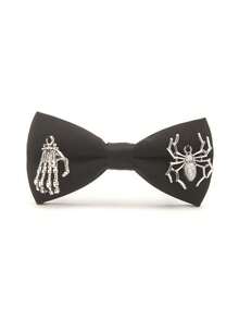 Personalized Men's Dark Goth Street Rock Halloween Spider Skull Decor Black Bow Tie