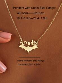 Collar personalizado con nombre y colgante hueco de murciélago, collar de pareja personalizado, joyería de acero inoxidable, regalo para Halloween, Navidad, cumpleaños - Dorado - Ver 5