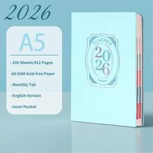 2026 全年计划本，设计精美，204 张/412 页，A5 周计划本和月计划本，用于日常记录和计划，海洋风格 12 页分隔页，简约的蓝色和粉色，提高效率，返校办公室，2026 年圣诞新年礼物 - 彩色 - 查看 15