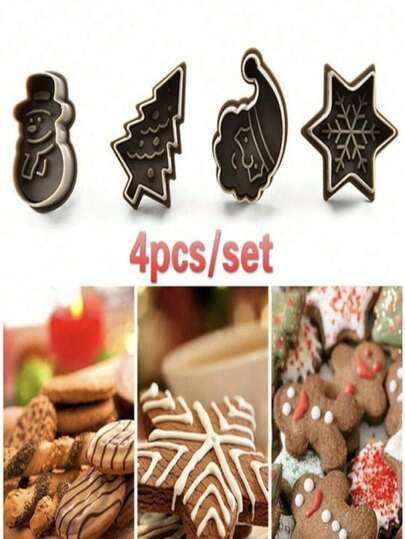 Conjunto de 4 cortadores de biscoitos de Natal - boneco de neve, floco de neve, árvore de Natal, moldes para assar com padrão de Papai Noel - perfeito para confeitaria de Natal