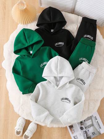 6pcs Young Boys Thermal Lined Letter Print Crew Neck Long Sleeve Sweatshirt And Letter Print Pants Set, 3-7 Years Old, Casual Sports, Outdoor Activities, Children Student Outfit