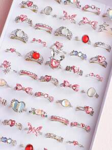 11 Stücke/Los exquisite niedliche rosa Strass-Ringe, Geburtstags-Party-Geschenke für Freunde, Schmuckzubehör für den täglichen Gebrauch