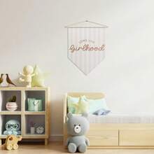 Girls Room Decor Long Live Girlhood Canvas Wall Art Nursery Bedroom Decor For Baby Girls Boho Pennant Flag Banner Toddler Poster Hanger Frame - Beige02 - View 2