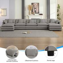 Puremind Modern 183.5'' U-Shaped Modular Sectional Sofa With 2 Ottomans,7-Seat Cloud Couch, Modern Chenille Sofa Sleeper Deep Seat Couches - 淺灰色 - 查看 3