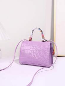 1pc Girls' Solid Color Mini Crossbody Bag, Scarf Decor Handbag, Suitable For Daily Use, Ideal Gift Choice - Purple - View 5