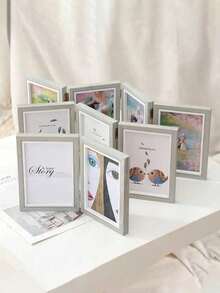 1 件创意三折木质相框，简约双面折叠相框支架，毕业、生日礼物，6 英寸 - 灰色 - 查看 3