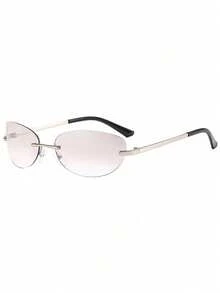 1pc 2025 New Oval Frameless Y2K Fashion Fashion Glasses, Retro Chic High-End Styling For Women