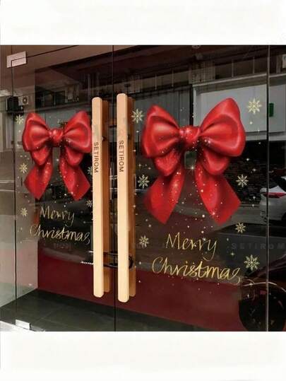 2pcs Red Bowknot Static Cling Glass Sticker, Suitable For Christmas Glass Windows, Store Window Decoration Room Decor Bedroom Decor Kitchen Decor Wall Sticker Wall Decor Stickers