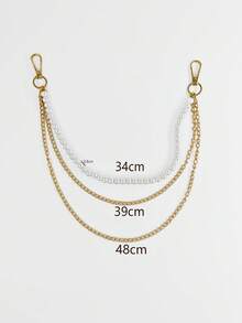 1pc Pearl Double Layer Chain Belt, Gold Color, Fashion & Personalized, Suitable For Women's Daily Wear And Party