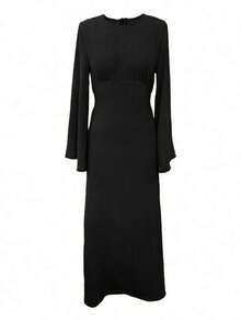 Spring Autumn Elegant Round Neck Long Long Sleeve Dresses Tie Belt Dresses Back To School Season