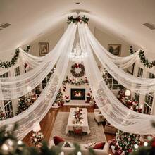 1 pieza Cortina de gasa blanca larga de múltiples usos como fondo, decoración de boda, decoración de fondo para fiesta, suministros de decoración, mantel de mesa, cubierta de mesa, tela de mesa