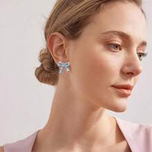 Bow Earrings For Women  Sparkly Rhinestone Chain Tassel Earrings Cute Ribbon Stud Earring Daily Party Jewerly Gifts Christmas Stocking Stuffers - A6: anting-anting pita biru - View 5
