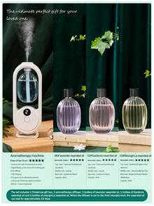 Un diffuseur d'arômes intelligent blanc, diffuseur d'huiles essentielles pour la maison au design minimaliste et moderne, avec 5 modes de fonctionnement et un éclairage ambiant romantique et coloré. Rechargeable par USB. Disponible avec un choix de sets d'huiles essentielles parfumées de 1 ou 3 bouteilles. Convient pour les chambres à coucher, les salons, les bureaux, les pièces pour animaux de compagnie et la désodorisation de la salle de bain. Également idéal comme décoration de fête, décoration d'intérieur ou cadeau de Noël.