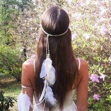 Feather Headband Hippie  Boho Hair Bands Tassel Bohemian Halloween Hair Hoop Women Crown Hairband Party Decoration Headdress Cosplay Costume Headwear Headpiece Cute Hair Accessories Headband - WhiteHeadband1 - Xem 3