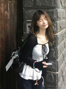 Áo hai dây kiểu ballerina với viền bèo nhún, có thể mặc riêng hoặc mặc lớp, kiểu lưng chữ Y, màu trắng, thích hợp cho mùa hè. - trắng - Xem 1