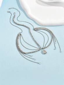 1件银色链条简约水晶额饰流苏头饰，仙气异域风情，适合女性日常及节日佩戴，发饰，头链，发饰