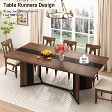 63/71 Inch Dining Table For 3-6 | Modern Brown And Black Rectangular Kitchen Table W/Waterproof Wood Tabletop,Farmhouse Long Dining Room Tables W/Adjustable Legs&Wood Strip Base For Kitchen Living Room - màu nâu - Xem 3