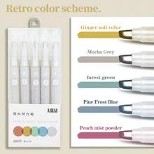 5pcs Double-Headed Dual-Color Highlighter Pens, Suitable For Daily Highlighting, Drawing, Marking, Student Supplies, Planner Pens - Slanted Tip, Non-Bleed, Plastic Material, Applicable For Office, School, Gifts, Back To School, Christmas