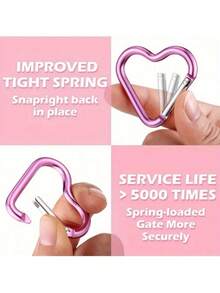 5pcs Heart-Shaped Spring Hook, Aluminum Alloy Carabiners For Men And Women, Use For Outdoor Climbing, Backpack And Daily Wear Car Accessories Cute Goth Y2k - Pink - View 5