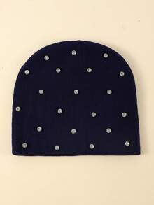 1pc Women's Fashion Rhinestone Plain Solid Color Minimalist Jacquard Beanie Hat, Suitable For Autumn/Winter Warmth And Daily Wear - Rhinestone - View 5