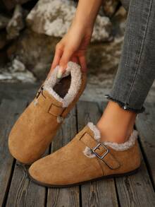 新款梅拉德金属扣设计保暖内衬厚软底女式雪地靴，冬季，平底 - 卡其色 - 查看 7