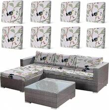 HANDONTIME 8Pcs Patio Cushion Covers Stretch Outdoor Couch Cover Cushions Outdoor Furniture Waterproof Patio Furniture Cover Pets Sofa Covers Washable (Khaki,Cover Only) - C:chi nhánh Chim - Xem 3