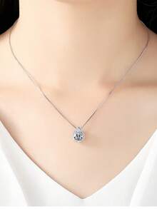 925 SILVER DROP NECKLACE With Warranty Zirconia Trimmer For Women Delicate 18K GOLD PLATED SEMI-JEWELRY - 銀色 - 查看 6