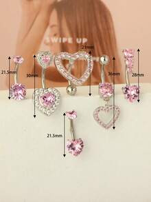 6pcs Dangle Belly Button Rings Piercing Jewelry For Women Stainless Steel Dangling 14g Belly Ring Pack With Heart Navel Piercing Body Jewelry Valentines,Mom,Mother,Mother's Day,Gift