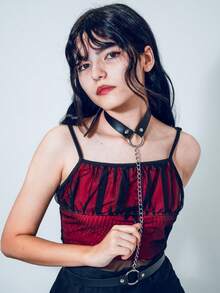 Acessório Harness de Peito para Mulheres Couro Sintético Argolas Choker Cintura Off