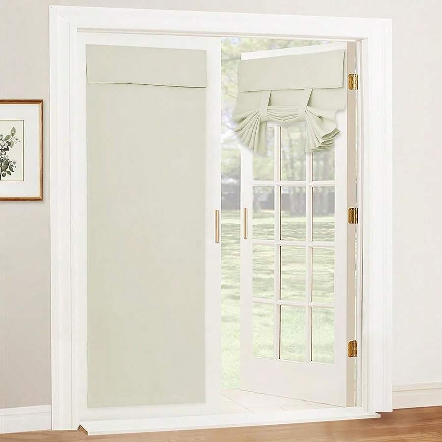 RYB HOME French Door Curtain, Privacy Protect Thermal Insulated Glass Window Drapes For Front/Patio French Door Living Room Dining, W26 X L80, 1 Panel Light Beige - 淺米色英吋 - 查看 1