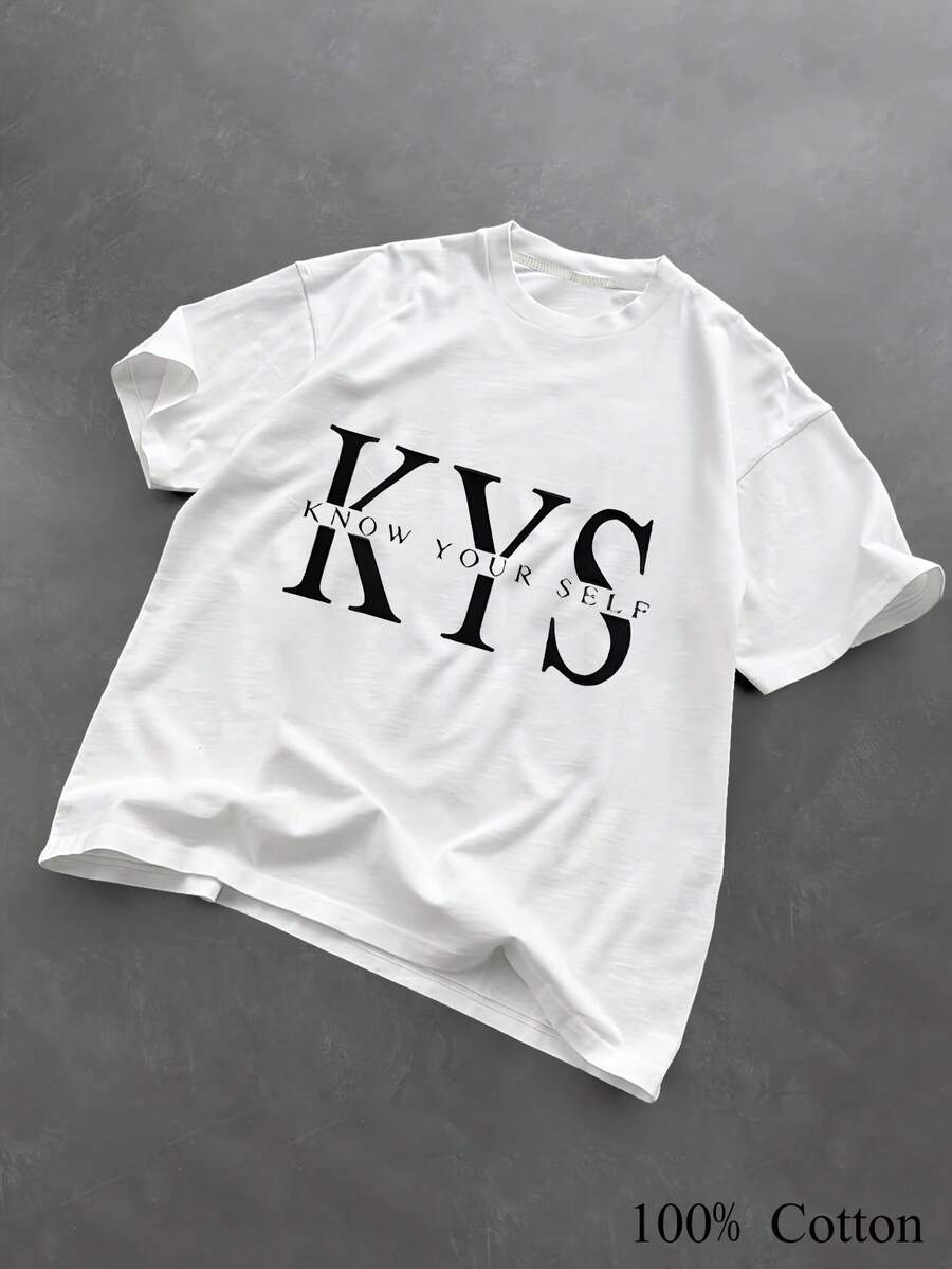 1PC 100% Cotton Know Yourself Print Casual Style Women's Short Sleeve TShirt Comfy Soft Top Tee Fashion Basic Clothes - Blanco - Ver 1
