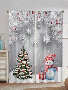 2 pezzi Tende finestra con stampa di pupazzo di neve e albero di Natale, senza fori, tende natalizie, adatte per camera da letto, ufficio, cucina, soggiorno, studio, decorazione per la casa