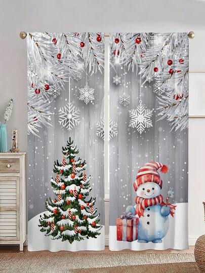 2 pezzi Tende finestra con stampa di pupazzo di neve e albero di Natale, senza fori, tende natalizie, adatte per camera da letto, ufficio, cucina, soggiorno, studio, decorazione per la casa
