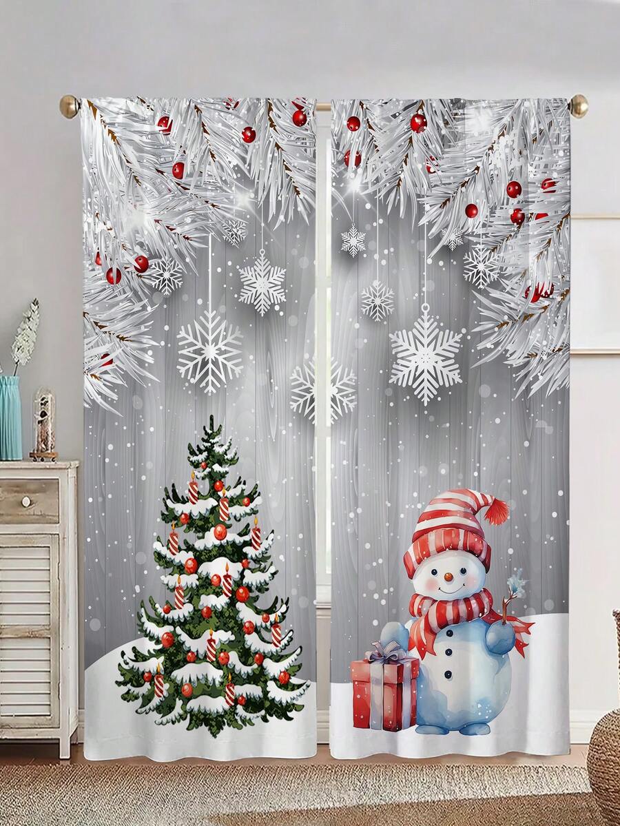 2 pezzi Tende finestra con stampa di pupazzo di neve e albero di Natale, senza fori, tende natalizie, adatte per camera da letto, ufficio, cucina, soggiorno, studio, decorazione per la casa