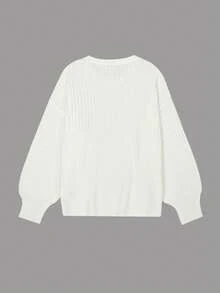 Damen Rundhals modischer einfarbiger gerippter Strickpullover mit Langarm, geeignet für Zuhause und den täglichen Gebrauch, Herbst/Winter