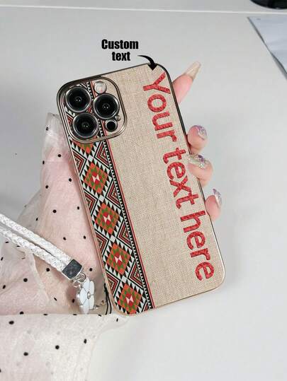 1pc White TPU Electroplated Customizable Text Old Money Style Element Background Pattern Knit Texture Shockproof Phone Case And 1pc White Floral Leather Cord Compatible With Iphone 17 Pro Max, A14, A54, A52, A31 4G, A23, Redmi Note 8 Pro, Note 11 Pro 4G, Note 12 4G, OPPO A54
