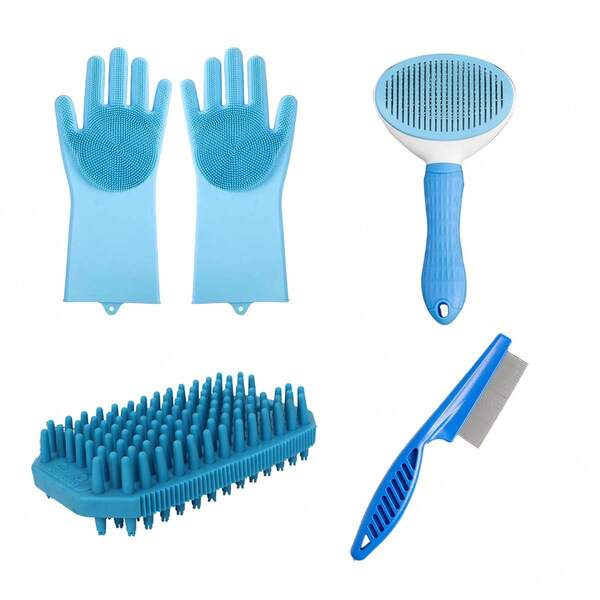 Bath Grooming Kit For Pets - Washing Gloves, And Shampoo Scrubber Brush For Dogs And Cats