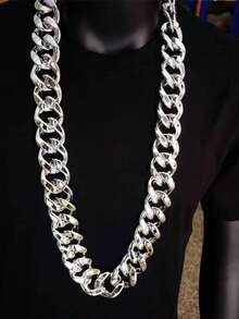 1pc Men's Oversized Faux Gold Chain Necklace, Hip Hop Prop Necklace, Exaggerated Thick Necklace
