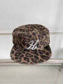 Retro Flat Top Embroidered Letter Hats Casual Versatile Duckbill Leopard Print Flat Brim Baseball Cap For Women And Men