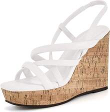 Women Platform Wedge Sandals Cork Slingback Wedges Espadrilles Heels Summer Fashionable Shoewear - trắng - Xem 1