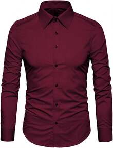 Manwan Walk Men's Slim Fit Business Casual Cotton Long Sleeves Solid Button Down Dress Shirts - 白色 - 查看 6