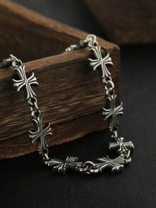 1 件男士朋克十字架复古吊坠项链，时尚简约百搭，适合日常佩戴和情侣礼物 - 復古銀色 - 查看 10