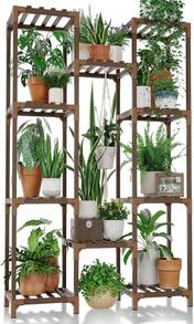 Bamworld Plant Stand Indoor Outdoor Tall Plant Shelf For Multiple Plants Pots Wood Flower Stand Large Flower Holder For Living Room, Patio, Balcony, Garden Decor, Brown - ColorA - View 1
