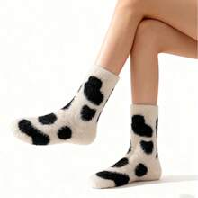 3 Stücke flauschige Socken für Frauen, gepunktete Milchfleece gefütterte dicke süße Kniestrümpfe, warme Faux-Kaschmir Lange Socken für Herbst/Winter Zuhause