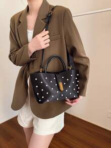 Túi xách nữ đính ngọc trai thanh lịch, túi xách kiểu dáng retro thời trang thu đông mới, túi đeo chéo, ví đựng tiền xu, túi tote - màu đen - Xem 4